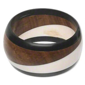 Chunky Black White Brown 40mm Wide Modernist Wood Bangle Bracelet